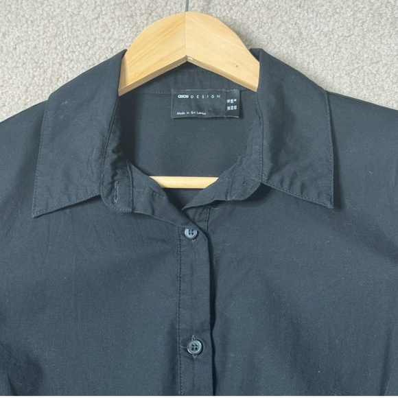 NEW Asos Shirt Dress Poplin Cotton Long Sleeve Button Front Collar Pleat Waist - Picture 3 of 11